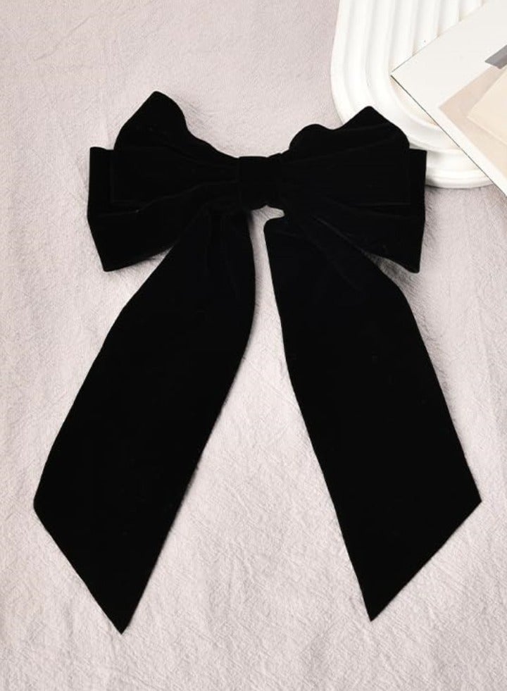 KHAJUL 2-Piece Black Velvet Hair Bow Tail Satin Long Tail Headpieces Barrette Headwear for Women and Girls Gifts - Image 4