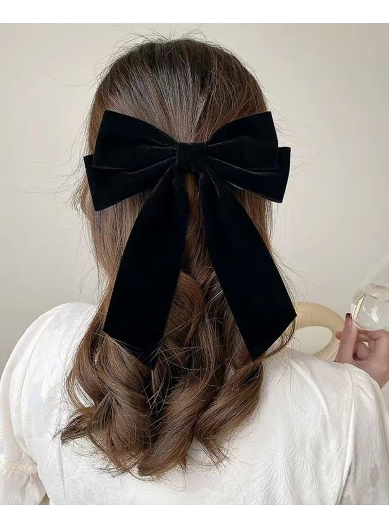 KHAJUL 2-Piece Black Velvet Hair Bow Tail Satin Long Tail Headpieces Barrette Headwear for Women and Girls Gifts - Image 2