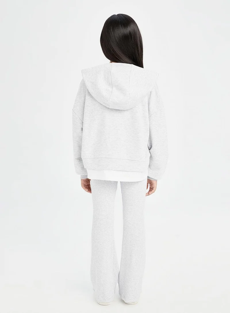 DeFacto Printed Hooded Sweatshirt With Flared Pants 2-Piece Set