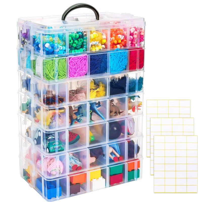 SGHUO 7Tier Stackable Storage Container Box with 70 Compartments Plastic Organizer Box for Arts and Crafts Toy Fuse Beads Washi Tapes Sewing Supplies
