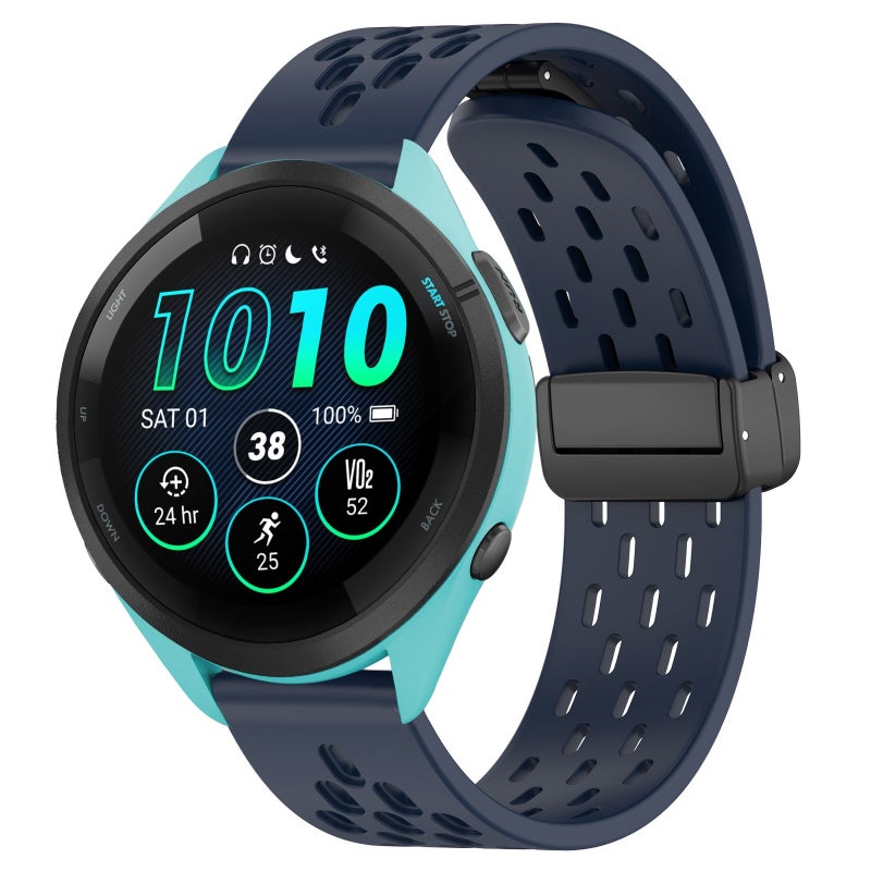 S-TOP For Garmin Forerunner 265 22mm Folding Magnetic Clasp Silicone Watch Band(Midnight Blue) - Image 1