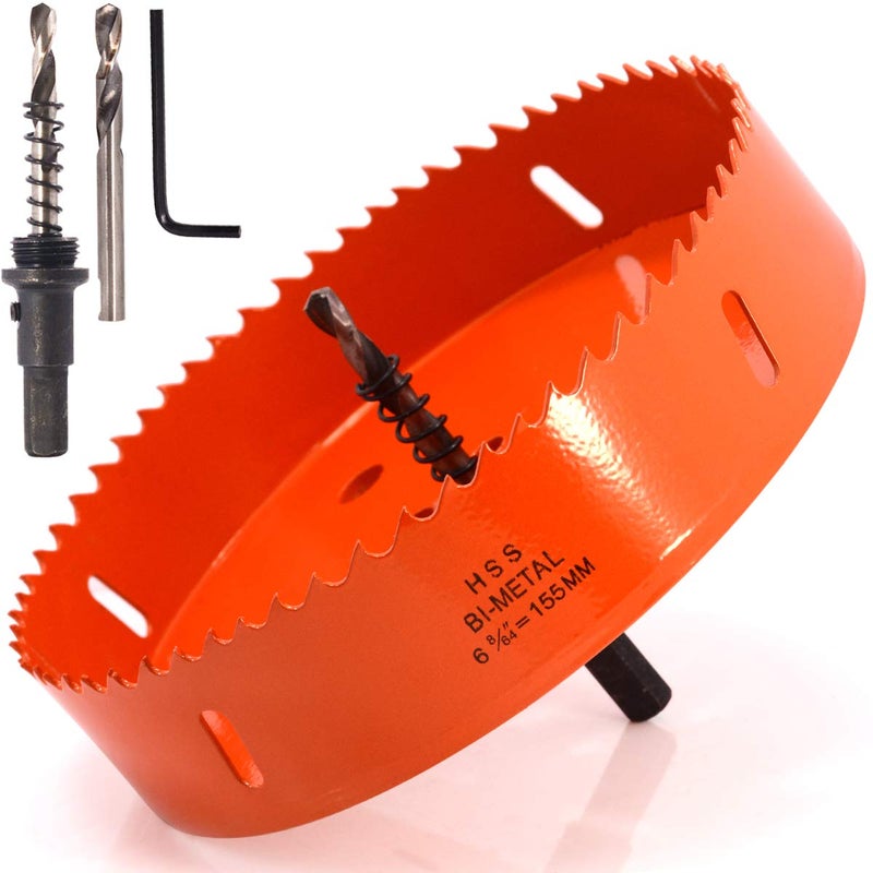Koopi 155mm61 BiMetal Hole Saw with Arbor Heavy Duty 6 18 inch Hole Cutter Easily Drilling Wood Plastic Plywood Ceiling Thin Metal for Recessed Lighting Can Lights