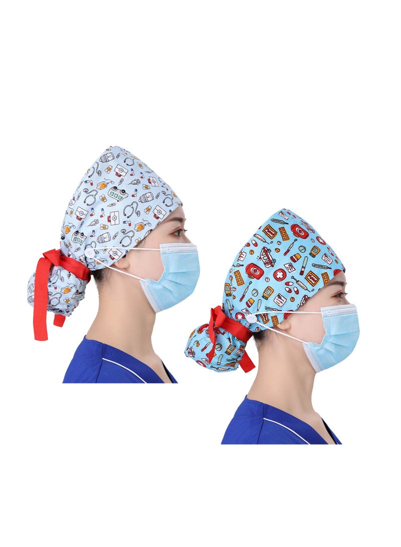 إسكدنيا قبعة عمل، قبعة عمل قابلة للتعديل برباط خلفي، مع أزرار وعصابة رأس، أغطية رأس للاستحمام، حامل ذيل حصان قطني، للنساء/الرجال، مقاس واحد - Image 1