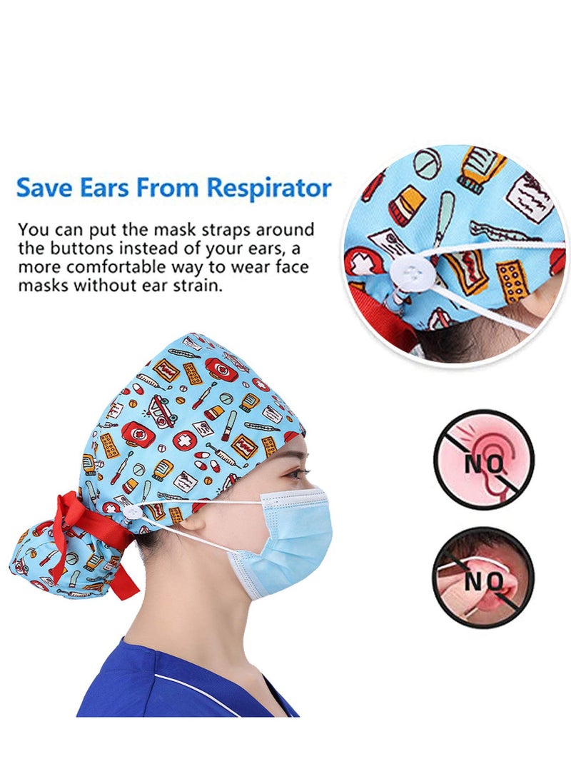 إسكدنيا قبعة عمل، قبعة عمل قابلة للتعديل برباط خلفي، مع أزرار وعصابة رأس، أغطية رأس للاستحمام، حامل ذيل حصان قطني، للنساء/الرجال، مقاس واحد - Image 5