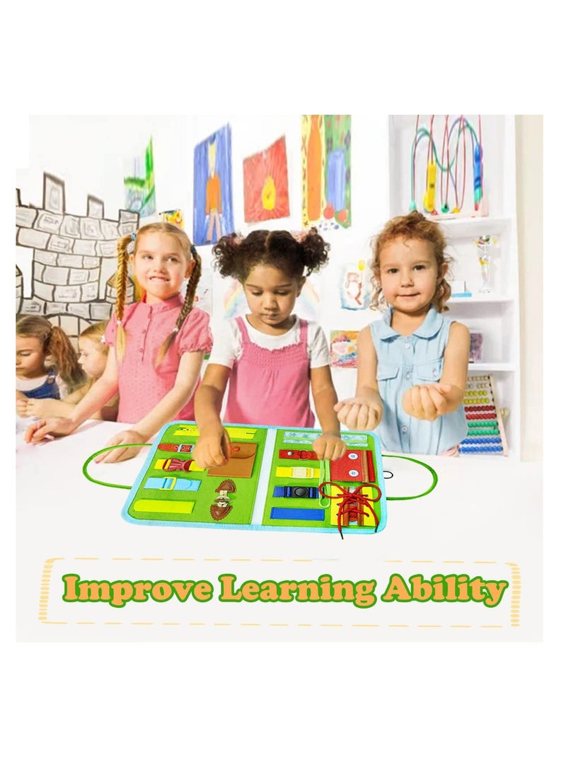 SYOSI Busy Board for Toddlers, Toys for 1 2 3 4 Year Old Kids Sensory Toys for Autism with Alphabet Animals Preschool Basic Dress Skills Baby Busy Book Car Airplane Activities for Travel  - Image 5