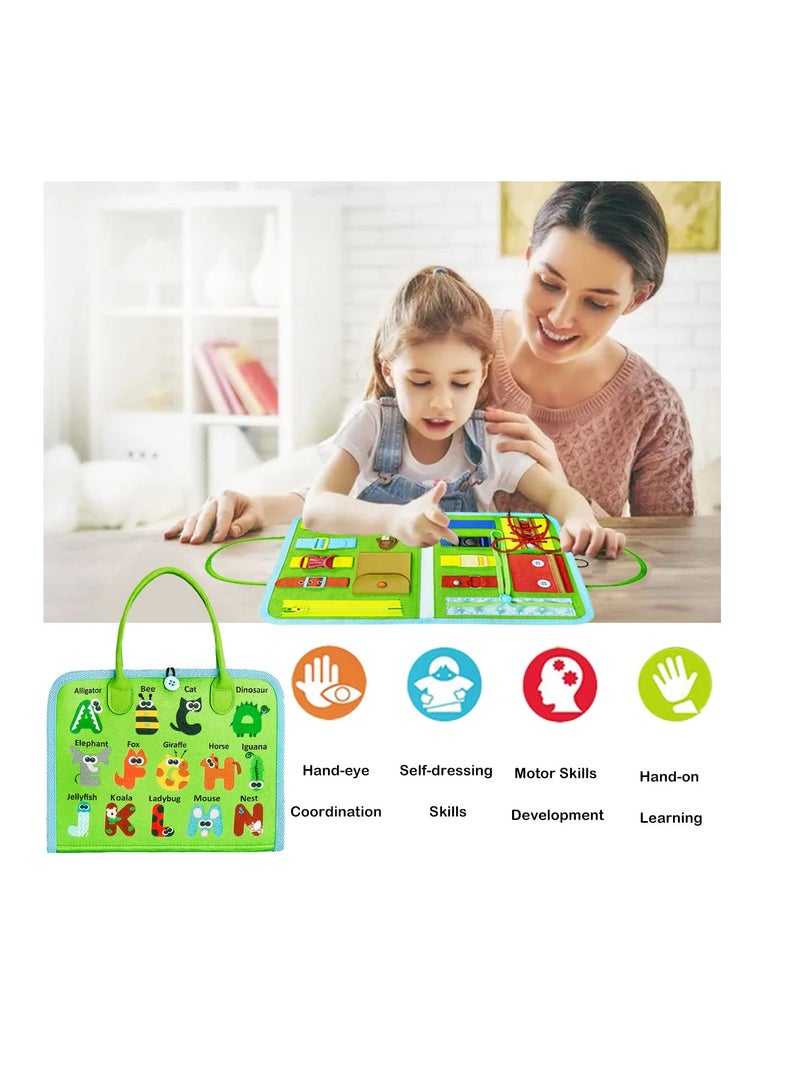 SYOSI Busy Board for Toddlers, Toys for 1 2 3 4 Year Old Kids Sensory Toys for Autism with Alphabet Animals Preschool Basic Dress Skills Baby Busy Book Car Airplane Activities for Travel  - Image 4