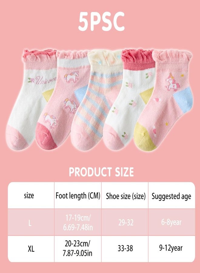 PALAY® 5 Pairs Kids Socks Girls Regular Breathable Cotton Mesh Home Cartoon Unicorn for 6-8 Years Old Multi 2PCS - Image 2
