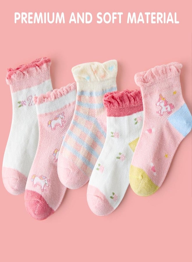 PALAY® 5 Pairs Kids Socks Girls Regular Breathable Cotton Mesh Home Cartoon Unicorn for 6-8 Years Old Multi 2PCS - Image 4