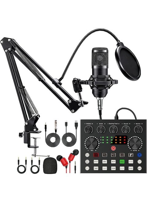 Podcast Equipment Bundle, BM800 Podcast Microphone Bundle with V8s Voice Changer, Condenser Microphone Recording Studio Package for Podcasting Live Streaming Singing PC Mobile TikTok YouTube