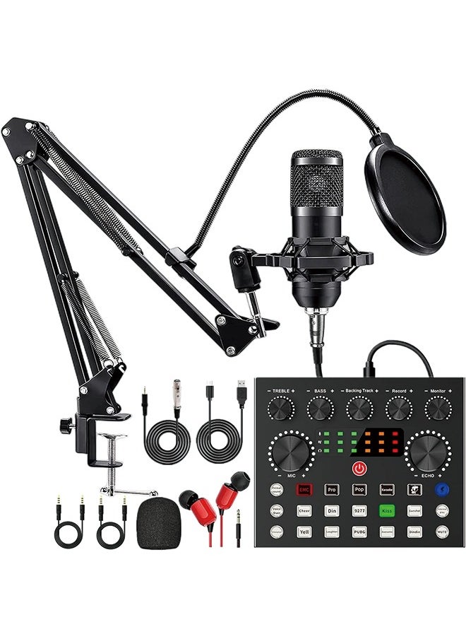ماركة غير محددة - حزمة معدات البودكاست، حزمة ميكروفون البودكاست BM800 مع مغير الصوت V8s، حزمة استوديو تسجيل الميكروفون المكثف للبث المباشر والغناء والكمبيوتر المحمول TikTok YouTube - Image 1