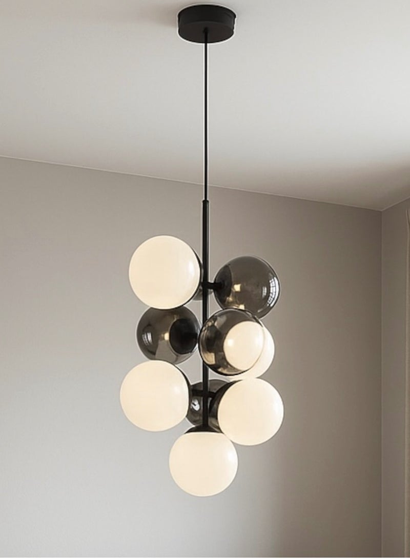 Hanging chandelier, black frame, white top with gray, 6 bulbs  - Image 1