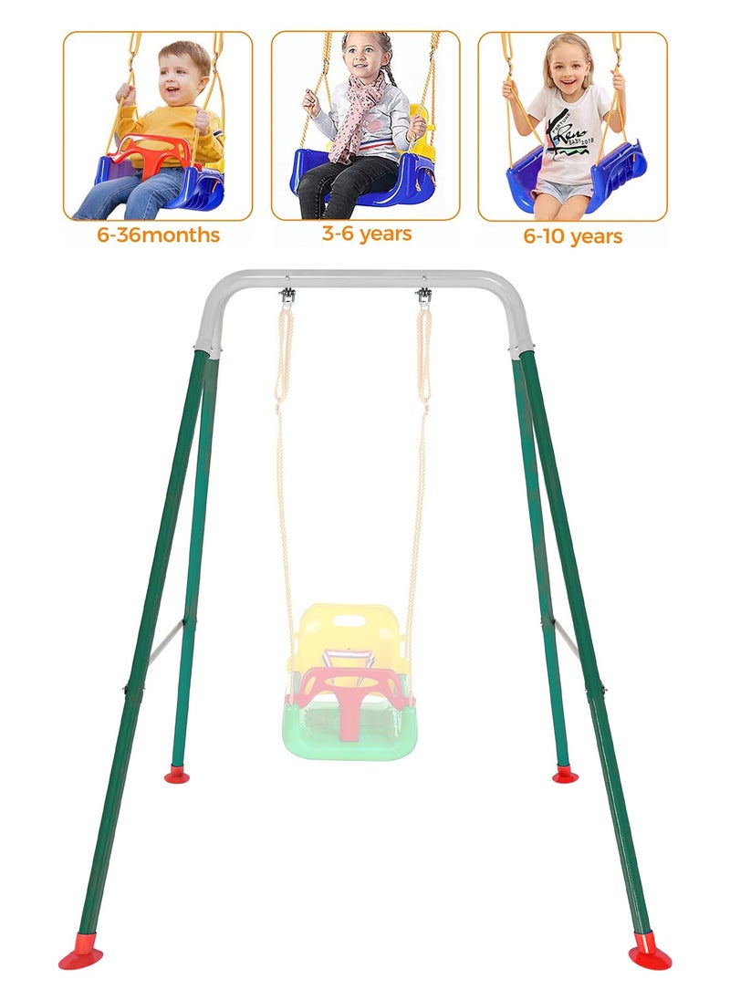 Funz - إطار أرجوحة للأطفال قابل للطي، حامل أرجوحة عالي التحمل للأطفال، أرجوحة أطفال للعب في الأماكن المغلقة/الخارجية، تناسب معظم أرجوحات الأطفال الصغار، سهلة التجميع، أخضر/فضي - Image 1
