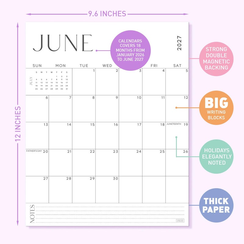 Sweetzer & Orange S&O Modern Magnetic Fridge Calendar from January 2026-June 2027 - Tear-Off Refrigerator Calendar to Track Events & Appointments - 18 Month Magnetic Planner for Fridge for Easy Planning-9.6x12 in. - Image 3