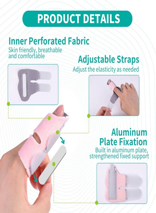 lefeke Trigger Finger Splint 3PCS, 2 Finger Support Braces for Middle, Ring or Index finger with 1 Thumb or Pinky Finger Splint, Broken and Mallet Finger Splints (Pink) - Image 2