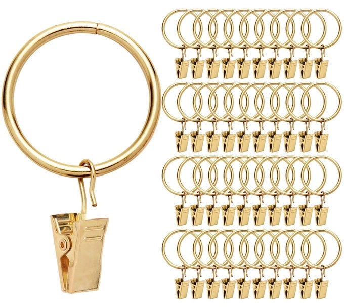 40 PACK RINGS CURTAIN CLIPS RUSTPROOF METAL WINDOW DRAPERY CLIP VINTAGE HEAVY DUTY EYELET CURTAIN RODS HANGERS RINGS WITH HOOKS 125IN INNER DIAMETER GOLDENNON OPEN