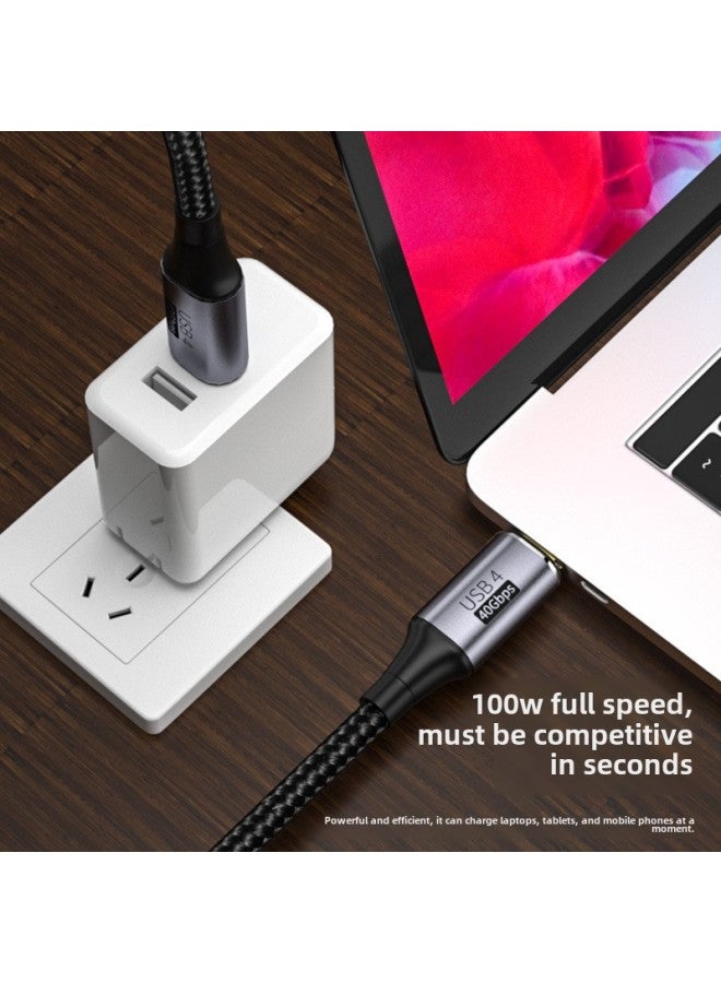 USB4 Elbow Lightning 3 Double-headed Typec Data Cable 40Gbps Mobile Phone Notebook 8K Projection Screen One-line Connection 100W-Color:USB4 40GB Curved Wire 0.3 M  - Image 2