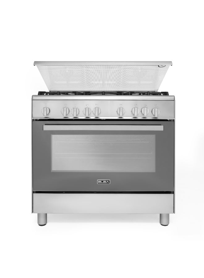 ELBA Gas Cooker and Electric Oven 90X60CM 5 Gas Burners 1 Double Ring  Wok Steel  - Image 1