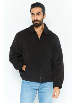 Men Plain Jacket Shirt, Black