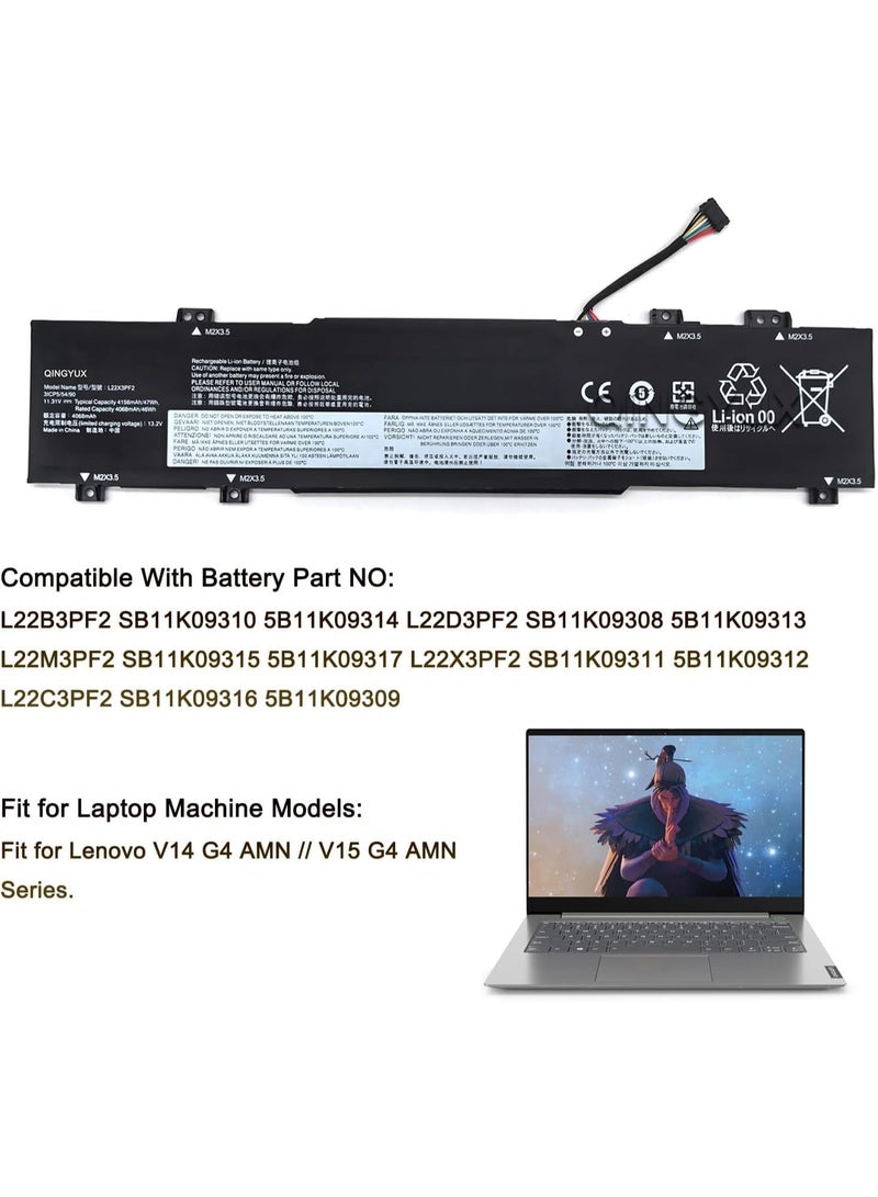 Terabyte بطارية لابتوب بديلة 47Wh L22X3PF2 L22C3PF2 متوافقة مع Len.ovo V14 V15 G4 AMN IAN G5 IRL Idea Pad Slim 3 14ABR8 15ABR8 16ABR8 15AMN8 14IRU9 5 Light L22B3PF2 L22D3PF2 L22M3PF2 L23D3PF0 - Image 2