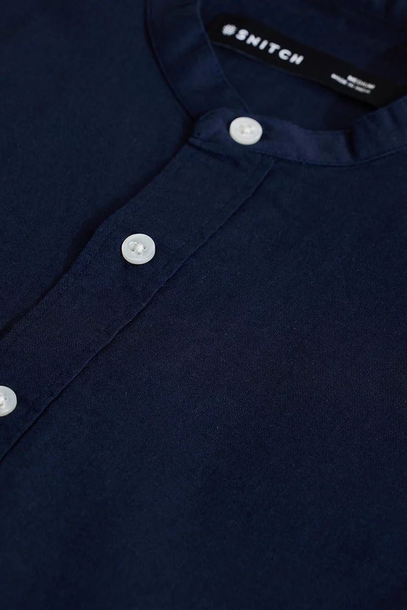 SNITCH Deep Midnight Navy Blue Solid Long Sleeve Slim Fit Shirt