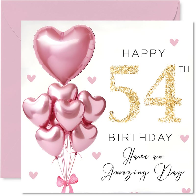 Stuff4 54th Birthday Cards for Women - Pink Glitter Balloons - Happy Birthday Card for 54 Year Old Woman Grandma Colleague Neighbor Wife  5.7 Inch Bday Greeting Cards - Image 1