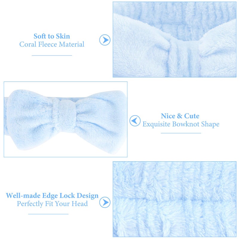 Ondder 8 Pcs Blue Spa Headbands - Fuzzy Terry Cloth Face Wash Headbands for Women's Makeup & Skin Care - Image 2