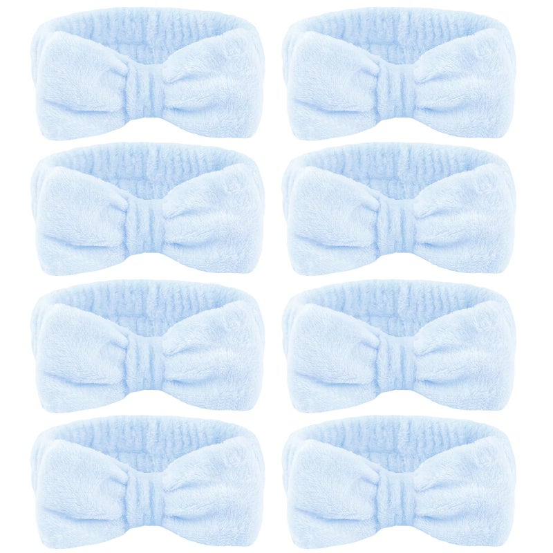 Ondder 8 Pcs Blue Spa Headbands - Fuzzy Terry Cloth Face Wash Headbands for Women's Makeup & Skin Care - Image 1