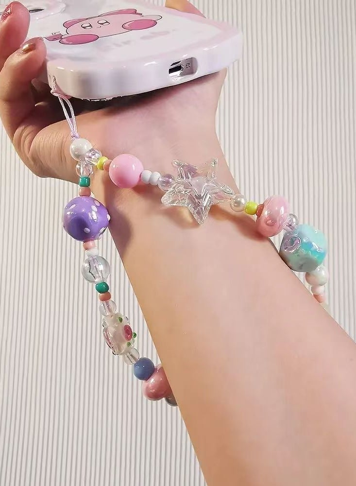 1pc mobile phone chain with cute star flower heart beaded mobile phone case pendant beaded mobile phone lanyard wristband anti-lost mobile phone strap bracelet keychain pendant  - Image 3