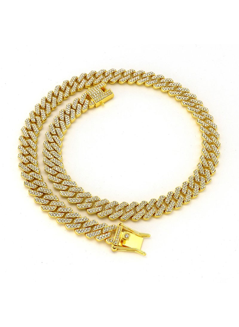 Generic Alloy Rhinestone 14mm Diamond Cuban Chain Necklace Chocker Gold 50CM(20inch) 