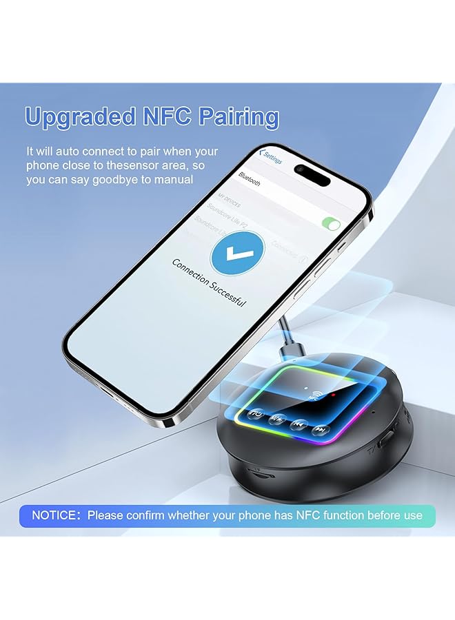 UOEPOWA Bluetooth 5.4 Transmitter Receiver For Hifi Music Streaming Airplane, Wireless Audio Adapter Bluetooth Adapter Supports Airpods, With 3.5Mm Aux/Rca, Nfc, Low Latency, Hd Audio, Led Display - Image 4