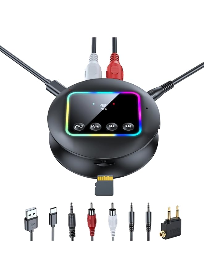 UOEPOWA Bluetooth 5.4 Transmitter Receiver For Hifi Music Streaming Airplane, Wireless Audio Adapter Bluetooth Adapter Supports Airpods, With 3.5Mm Aux/Rca, Nfc, Low Latency, Hd Audio, Led Display - Image 1