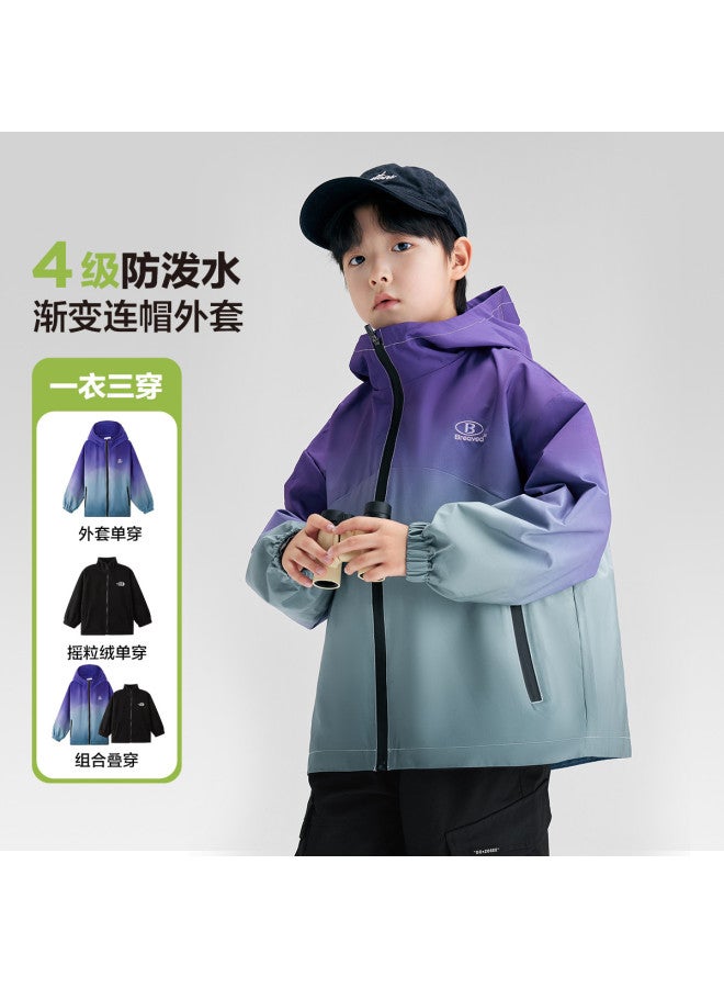 Zuoxi Boys' 3-in-1 Jacket Spring/autumn Waterproof Kids' Softshell Hooded Windproof Outdoor Hiking Jacket For Big Boys - Image 2
