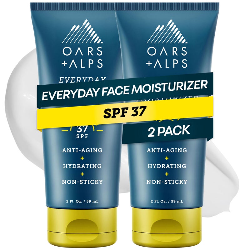Oars + Alps Travel Sunscreen for Face & Everday Use, SPF 37 Anti Aging Face Sunscreen & Body Lotion, Infused with Hyaluronic Acid, Vitamin E and B5, No White Residue, Water & Sweat Resistant, 2pk - Image 1