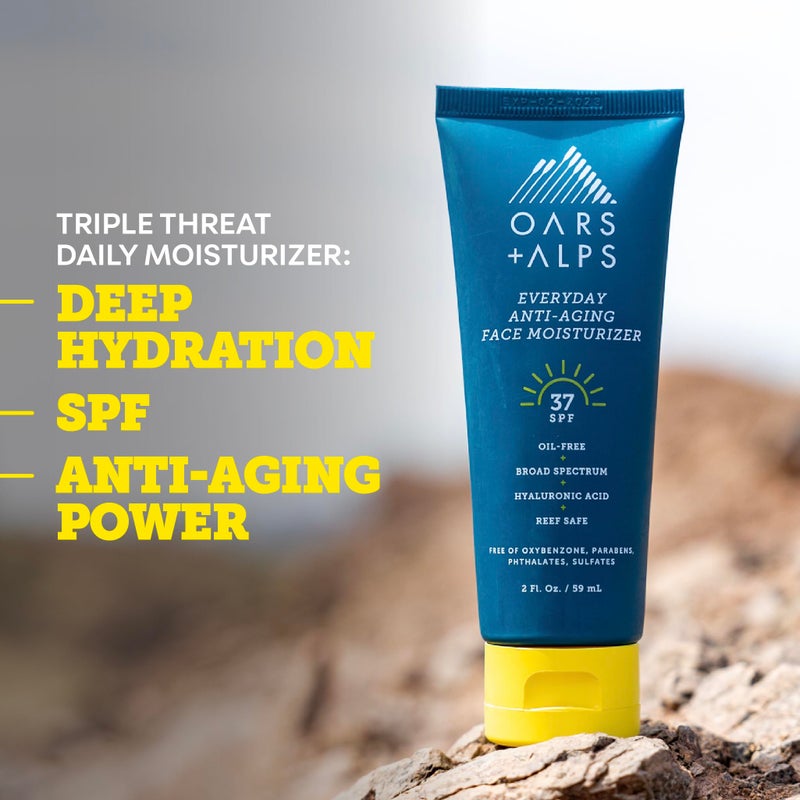 Oars + Alps Travel Sunscreen for Face & Everday Use, SPF 37 Anti Aging Face Sunscreen & Body Lotion, Infused with Hyaluronic Acid, Vitamin E and B5, No White Residue, Water & Sweat Resistant, 2pk - Image 2