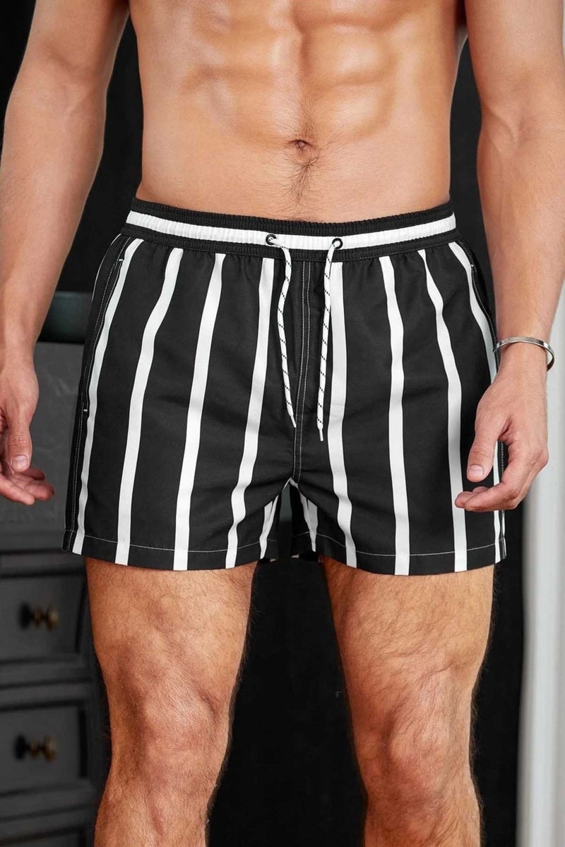 Angelsin Men's Basic Standard Size Striped Printed Swimsuit with Pockets Swim Shorts  - Image 2