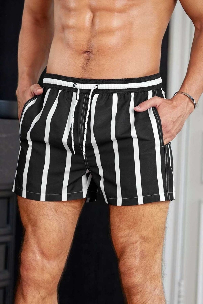 Angelsin Men's Basic Standard Size Striped Printed Swimsuit with Pockets Swim Shorts  - Image 4