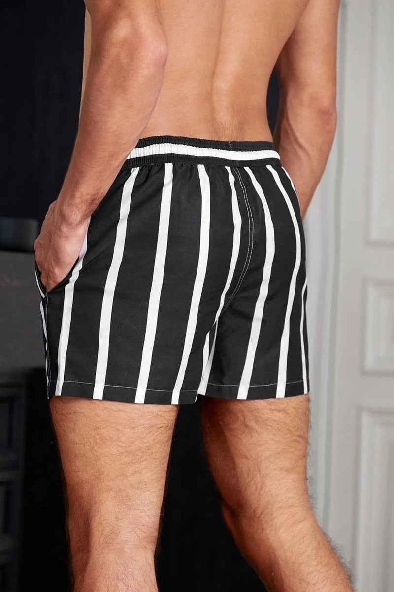 Angelsin Men's Basic Standard Size Striped Printed Swimsuit with Pockets Swim Shorts  - Image 5