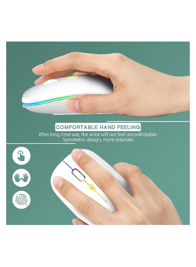Rechargeable Wireless LED Mouse, Slim Silent Design, 2.4G Portable Optical Mouse with USB & Type-C Receiver, 3 Adjustable DPI for Laptop, PC, Notebook, Desktop (White) - Image 3