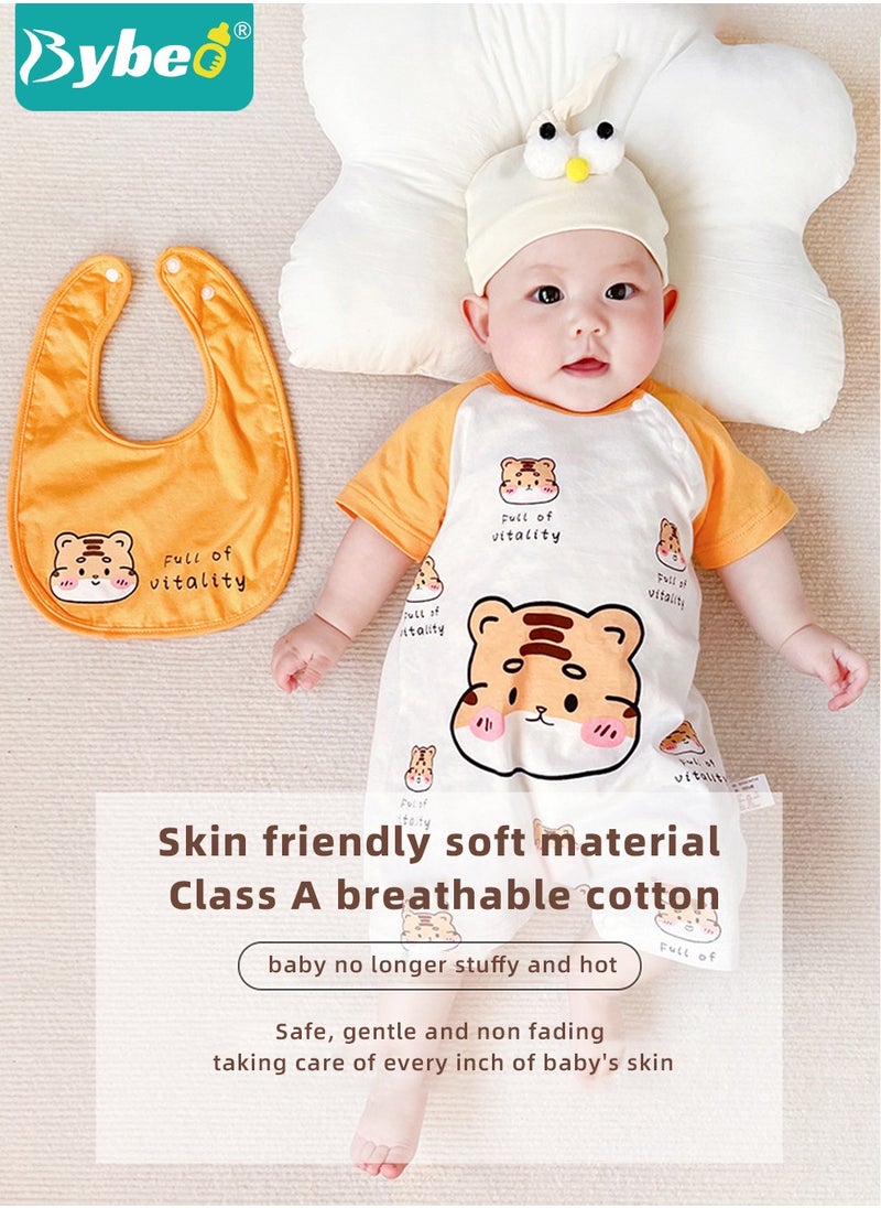 Bybeo Baby Short Sleeve Round Neck Bodysuit with Bib and Headband, Infant Cute Onesies for Newborn Boys and Girls  - Image 2