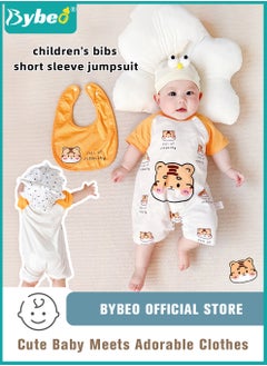 Bybeo Baby Short Sleeve Round Neck Bodysuit with Bib and Headband, Infant Cute Onesies for Newborn Boys and Girls  - Image 1