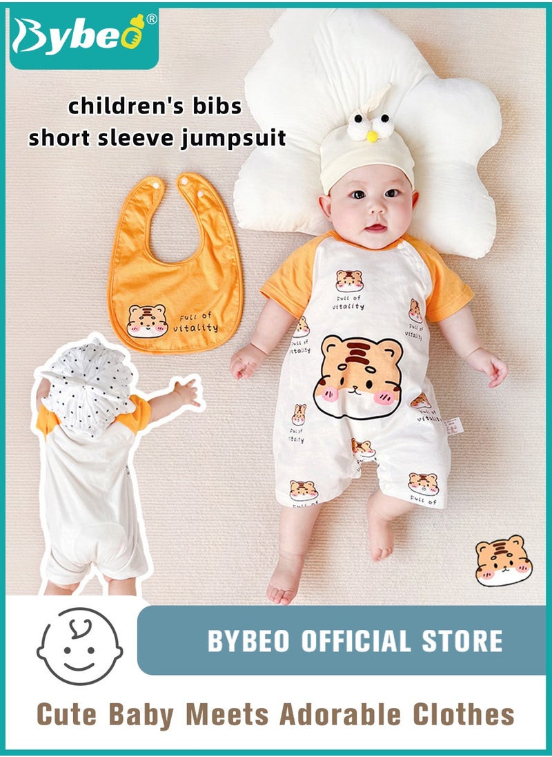 Bybeo Baby Short Sleeve Round Neck Bodysuit with Bib and Headband, Infant Cute Onesies for Newborn Boys and Girls  - Image 1