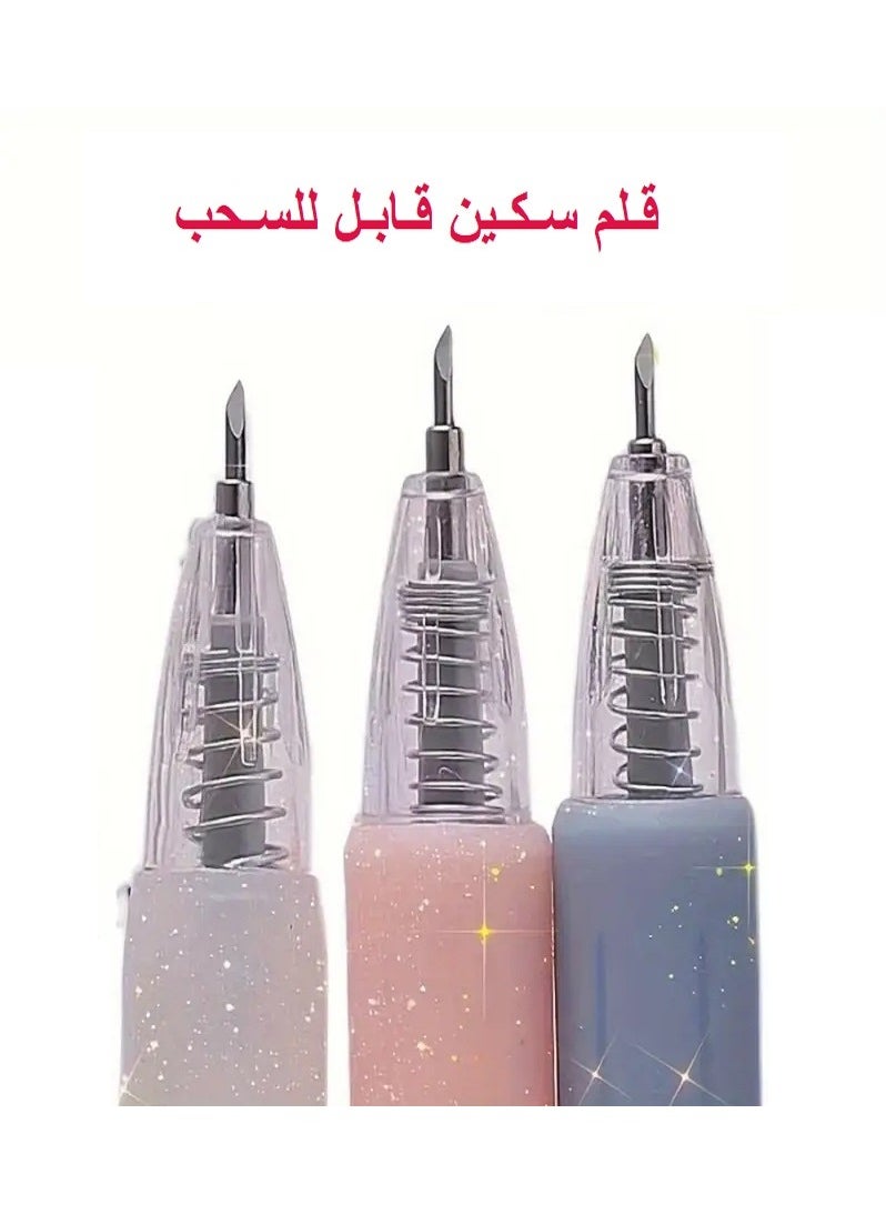 ماركة غير محددة 3 قطع قلم سكين قابل للسحب للحرف اليدوية والأعمال الإبداعية، قطع الورق، تقليم البطاقات، فتح العبوات  - Image 1