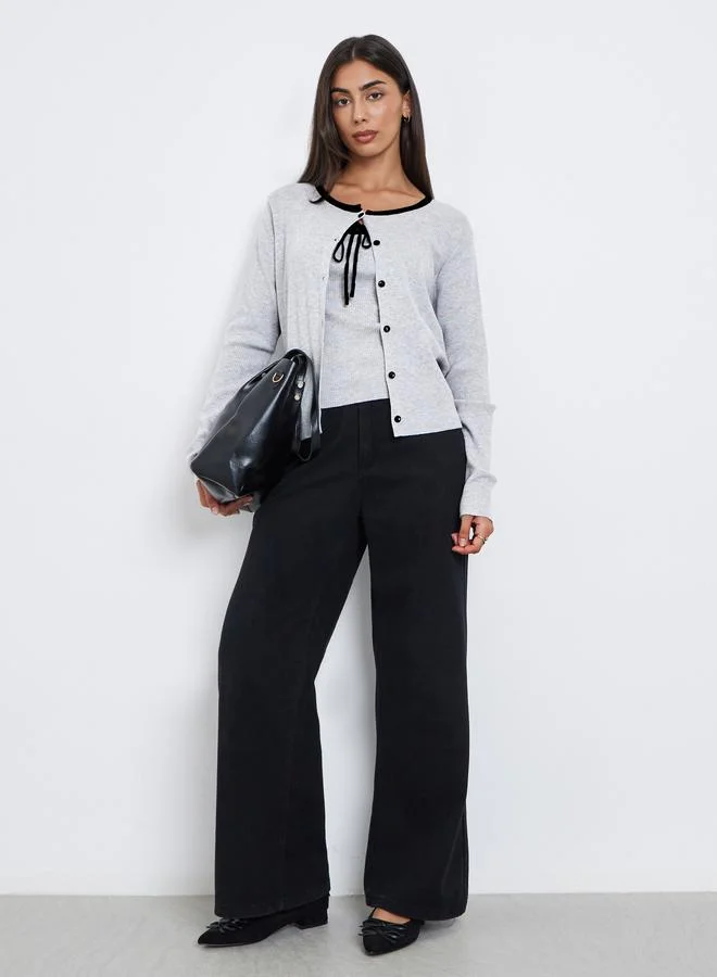 ستايلي طقم من 2 - كارديجان محبوك مضلع مع بلوزة كامي