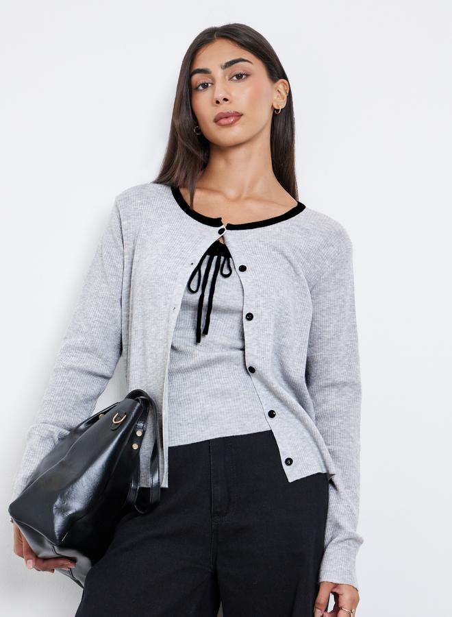 Styli 2-Piece Ribbed Knit Cardigan with Cami - Image 1