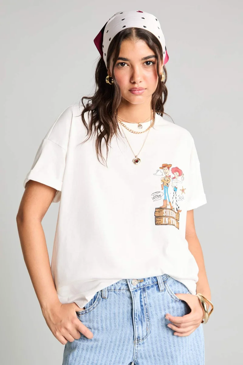 Defacto Toy Story Licensed Oversize Back Print Ribbed T-Shirt