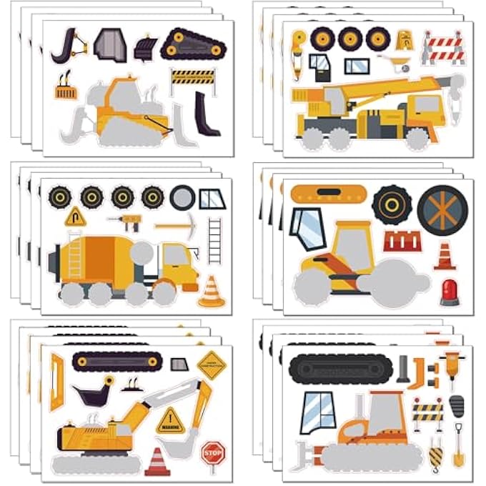 TERRIFI CONSTRUCTION TRUCK STICKERS, 24 SHEETS MAKE YOUR OWN TRUCK STICKERS, BOYS BIRTHDAY PARTY FAVORS, CONSTRUCTION THEMED GOODIE BAG STUFFERS, CHILDREN EXCHANGE GIFTS - Image 2