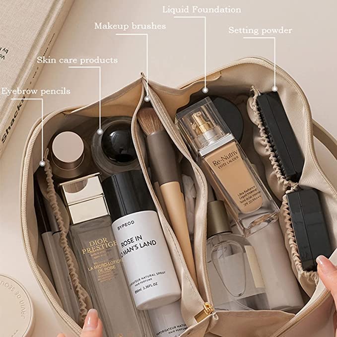 hkd Cosmetic Storage Bag  PU Leather Large Capacity Toiletries Tote Pouch  Travel Makeup Organizing with Zipper  Ideal for Women Girls  Multicolor - Image 2