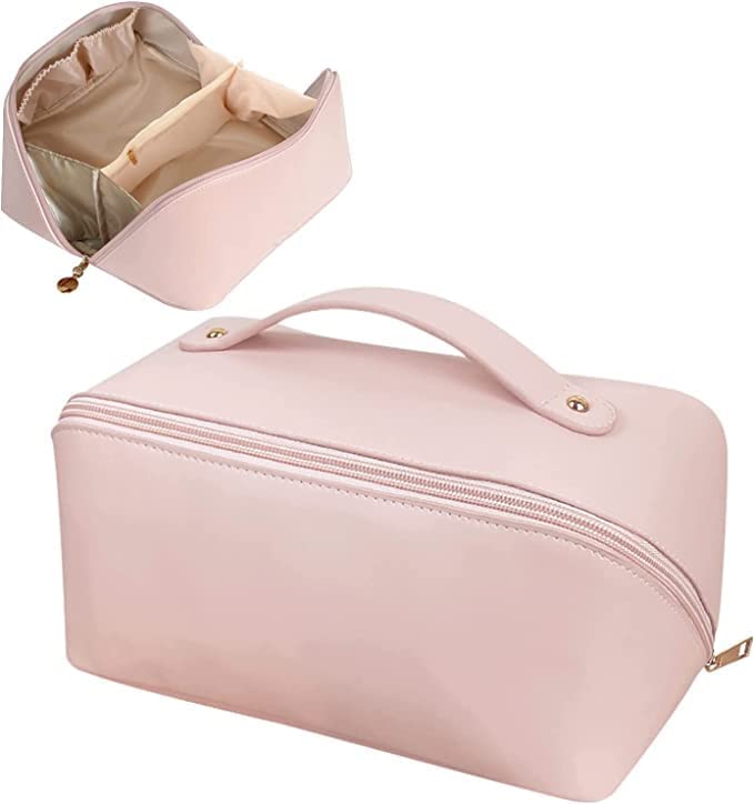 hkd Cosmetic Storage Bag  PU Leather Large Capacity Toiletries Tote Pouch  Travel Makeup Organizing with Zipper  Ideal for Women Girls  Multicolor - Image 1