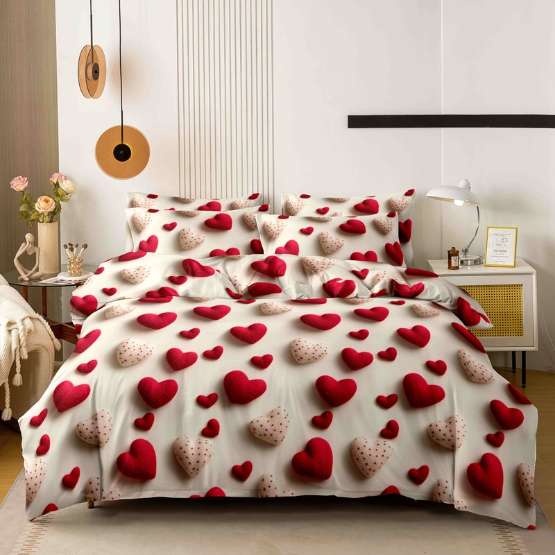 3pcs Soft Comfortable Fleece Romantic Heart Pattern, Love Theme Style Duvet Cover Set (1pc Duvet Cover And 1 Pair Pillowcases), Perfect for Cozy Bedroom And Guest Room, Valentine'S Day Gift - Image 1
