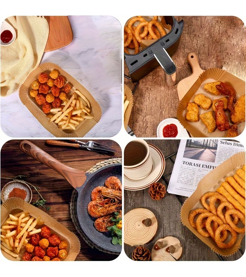 100pcs 10 Inch Rectangular Air Fryer Liners Disposable Baking Paper Kitchen Accessory - Image 2